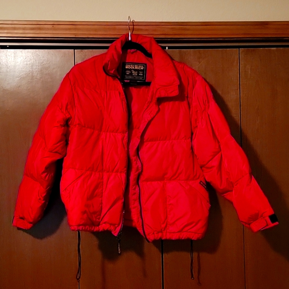 VINTAGE 90s Woolrich Goose Down Puffer Red Oversized Coat Jacket Sz Large